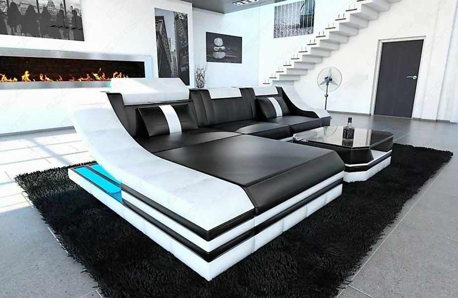 Sofa Dreams Ecksofa Leder Ecksofa Couch Turino L Form Schwarz Weiß Lagerwar günstig online kaufen