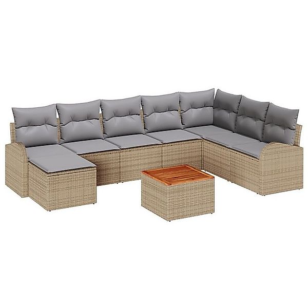 vidaXL Loungesofa 9-teiliges Garten Sofa Set mit Kissen Beige Poly Rattan, günstig online kaufen