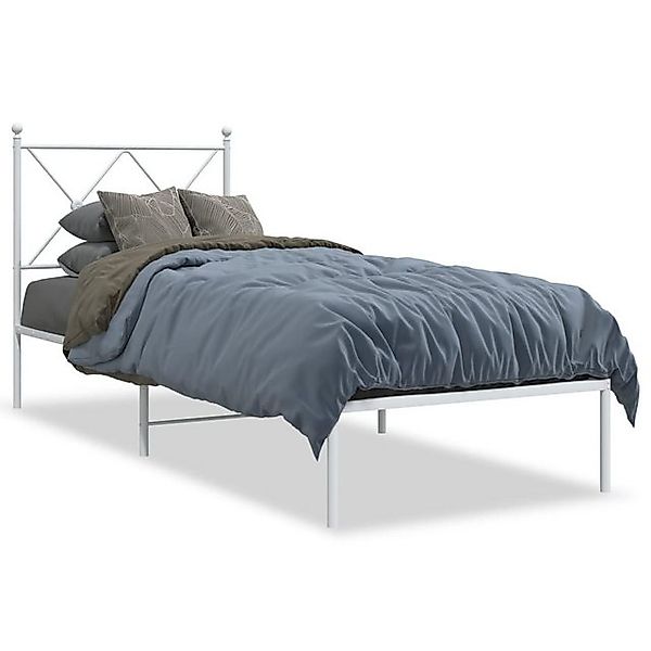 vidaXL Bettgestell, Bettrahmen mit Kopfteil Metall Weiß 75x190 cm günstig online kaufen