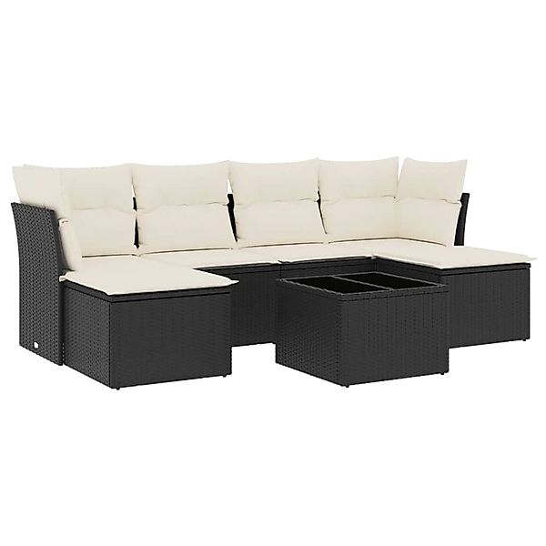 vidaXL 7-Tlg Garten-Sofagarnitur mit Kissen Schwarz Poly Rattan 3218016 günstig online kaufen