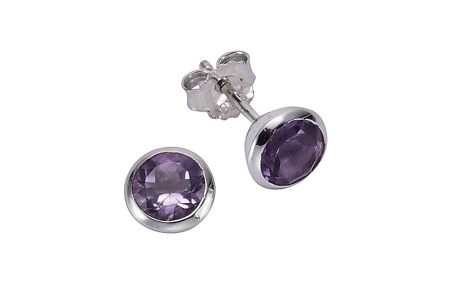 Zeeme Paar Ohrstecker Silber 925 rhodiniert mit echtem Amethyst 7,5mm günstig online kaufen