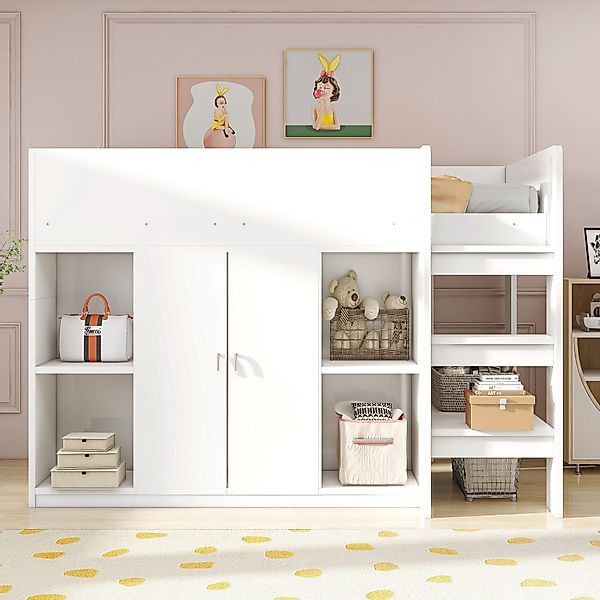 Merax Hochbett (1-St) Kiefernholzbett Kinderbett 90x200cm günstig online kaufen