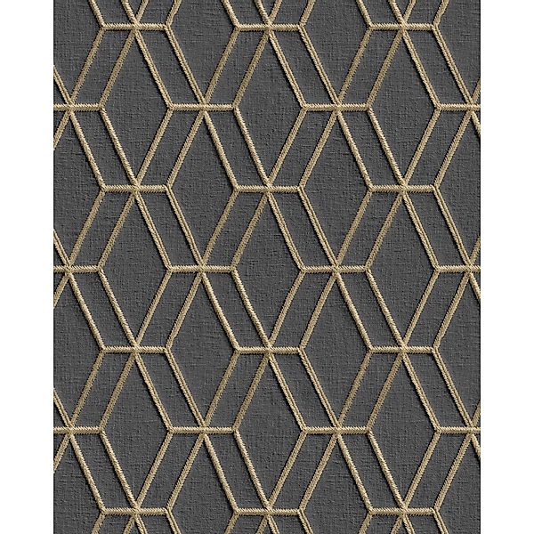 PROFHOME DE120066-DI Grafik Tapete Geometrisch glänzend Anthrazit Gold 0,53 günstig online kaufen