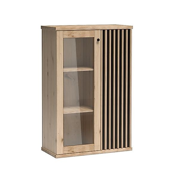 Lomadox Vitrine CALLAO-161 Eiche Nb. mit schwarz, Vitrinenschrank, Standvit günstig online kaufen