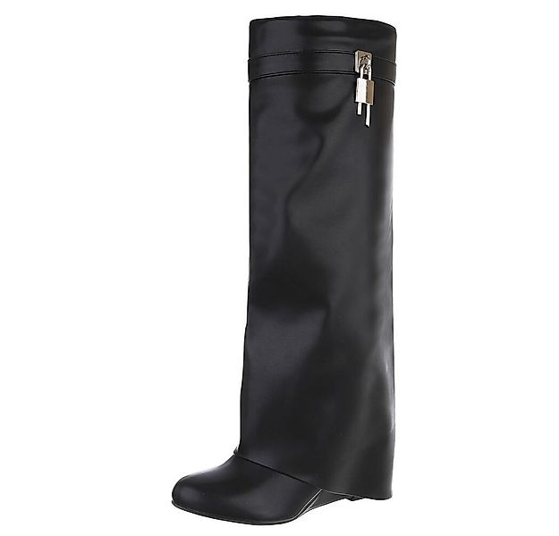 Ital-Design Overknee-Stiefel mit Blockabsatz und Zip-Verschluss Keilstiefel günstig online kaufen