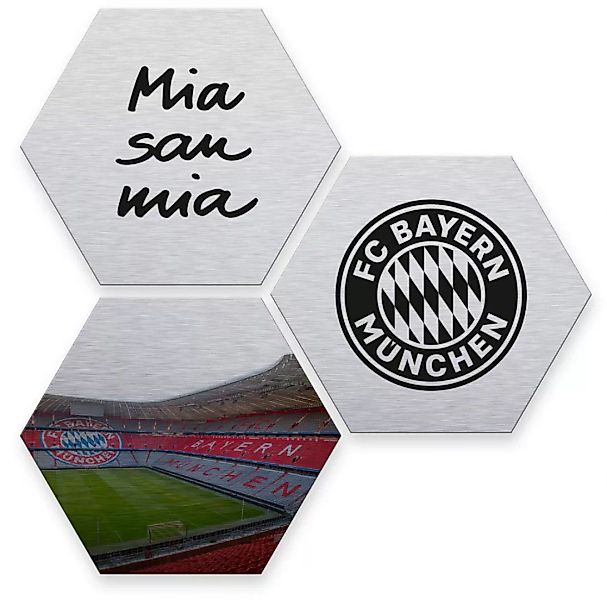 Wall-Art Mehrteilige Bilder "Silber FC Bayern München", (Set, 3 St., Im 3-t günstig online kaufen