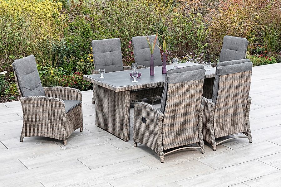 Merxx Atrani Set 7-tlg. 6 Sessel mit Gasdruck Gartentisch 200 x 100 cm günstig online kaufen