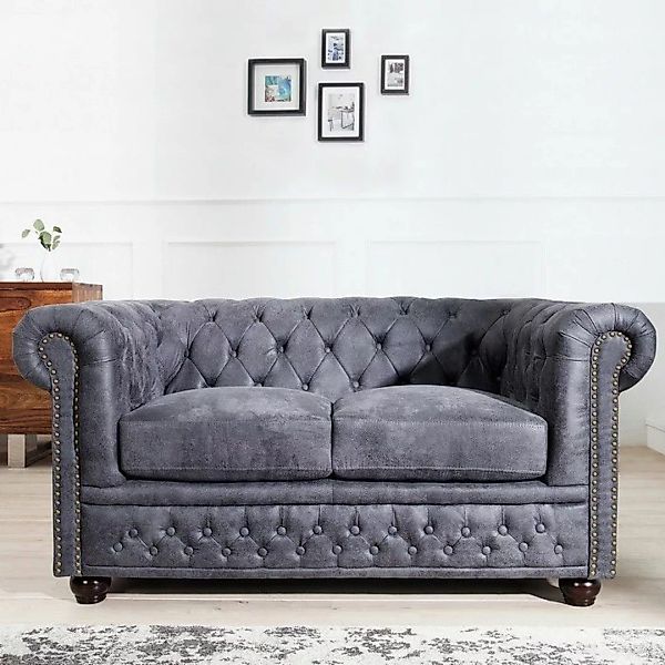2er Sofa WINCHESTER Grau im klassisch englischen Chesterfield-Stil günstig online kaufen