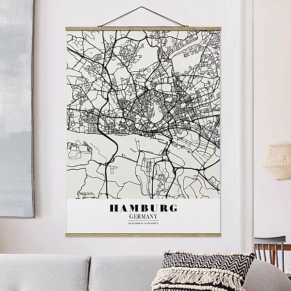 Stoffbild Karten mit Posterleisten - Hochformat Stadtplan Hamburg - Klassik günstig online kaufen