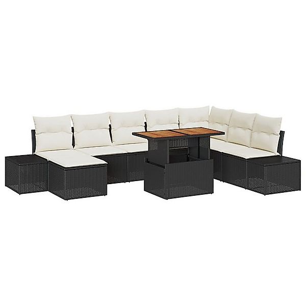 vidaXL Loungesofa 9-tlg. Garten-Essgruppe mit Kissen Schwarz Poly Rattan, 9 günstig online kaufen