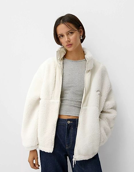 Bershka Jacke Aus Kombiniertem Lammfellimitat Damen M Rohweiß günstig online kaufen