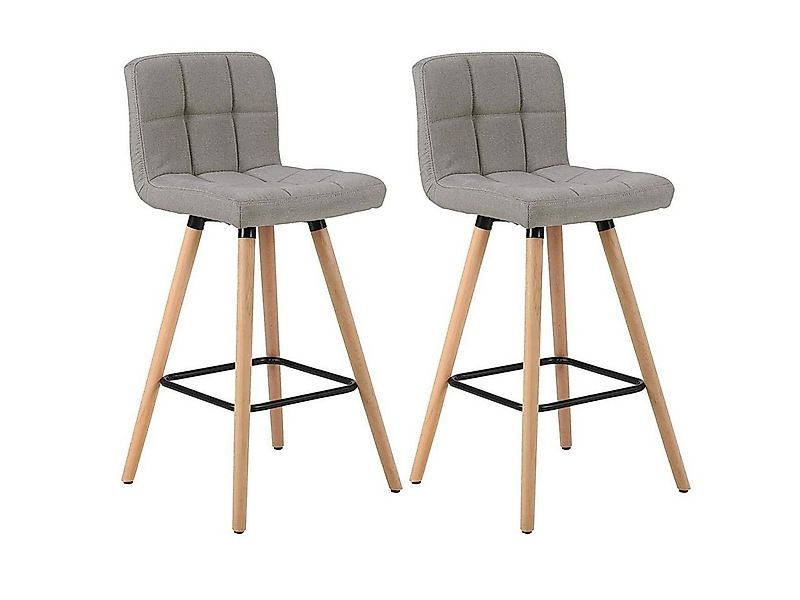 Woltu Barhocker (2 St), Barstuhl Design Stuhl Massivholz Leinen, Hellgrau günstig online kaufen