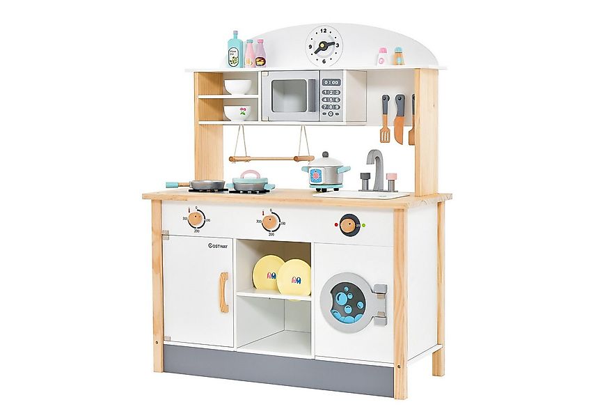 COSTWAY Spielküche Kinderküche, inkl. 17 Zubehör, aus Holz günstig online kaufen