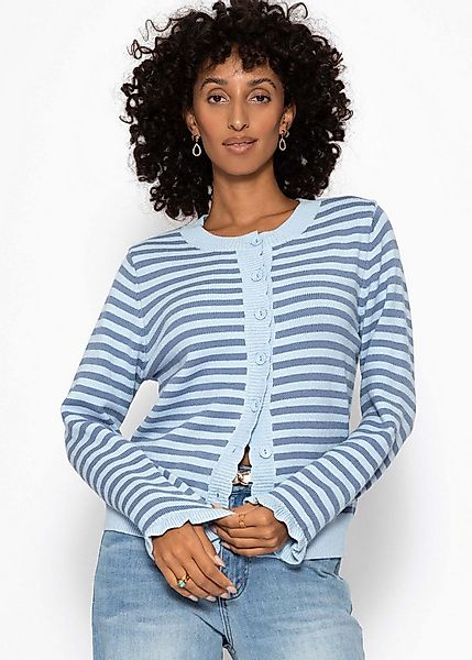 SASSYCLASSY Cardigan Gestreifte Strickjacke mit Volants für Damen Verspielt günstig online kaufen