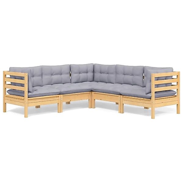 vidaXL 5-Tlg Garten-Lounge-Set mit Grauen Kissen Kiefer Massivholz 3096670 günstig online kaufen