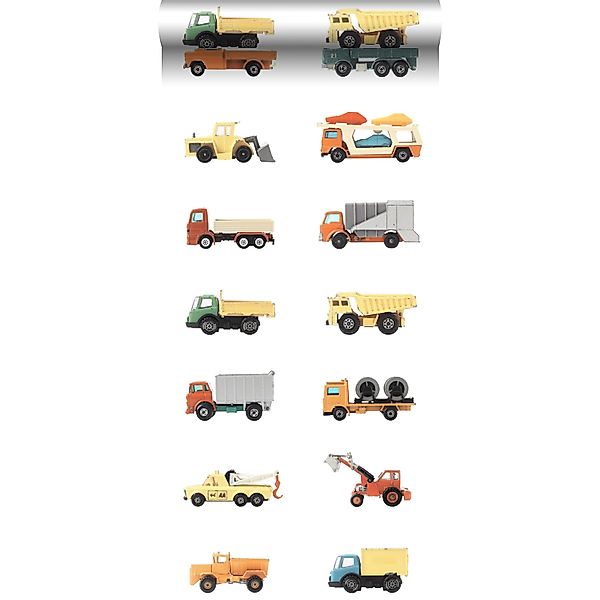 ESTAhome XXL-Vliestapete Lastwagen und Traktoren Gelb Orange und Blau 50 x günstig online kaufen
