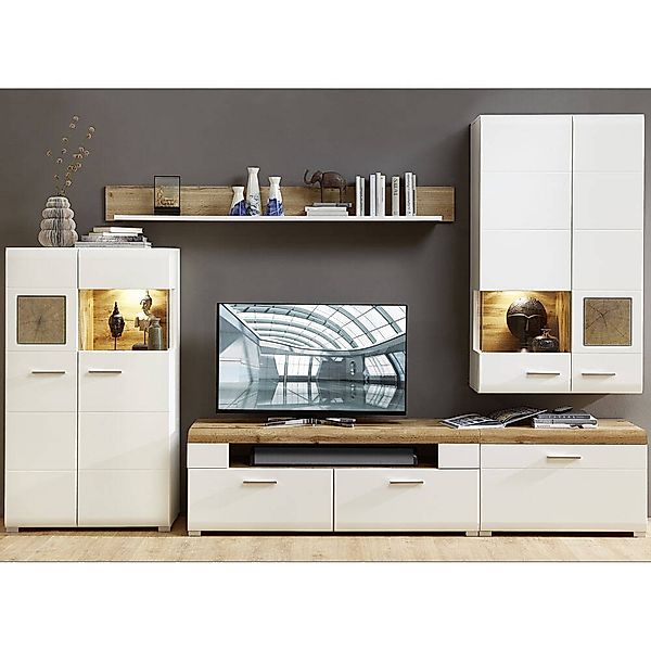 Fernsehwand weiß modern FARO-36 mit Absetzunge in Eiche Hirnholz Nb. und Ei günstig online kaufen