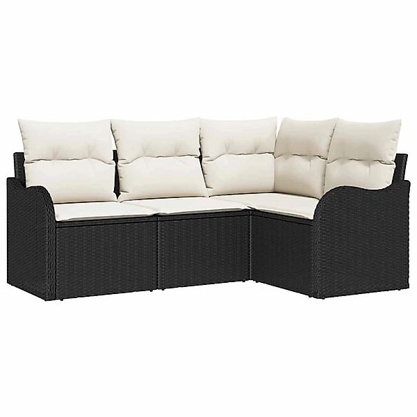 vidaXL Garten-Sofa-Set mit Kissen 4-Tlg Schwarz Poly Rattan 3345677 günstig online kaufen