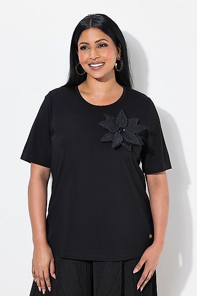 Ulla Popken T-Shirt T-Shirt Blüten-Brosche Classic Rundhals Halbarm günstig online kaufen