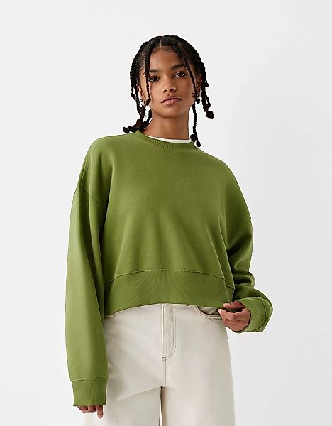 Bershka Basic-Sweatshirt Damen M Grün günstig online kaufen