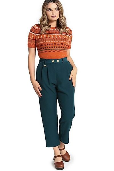 Hell Bunny Stoffhose Ravenwood Cropped Trousers Petrol Retro Vintage günstig online kaufen