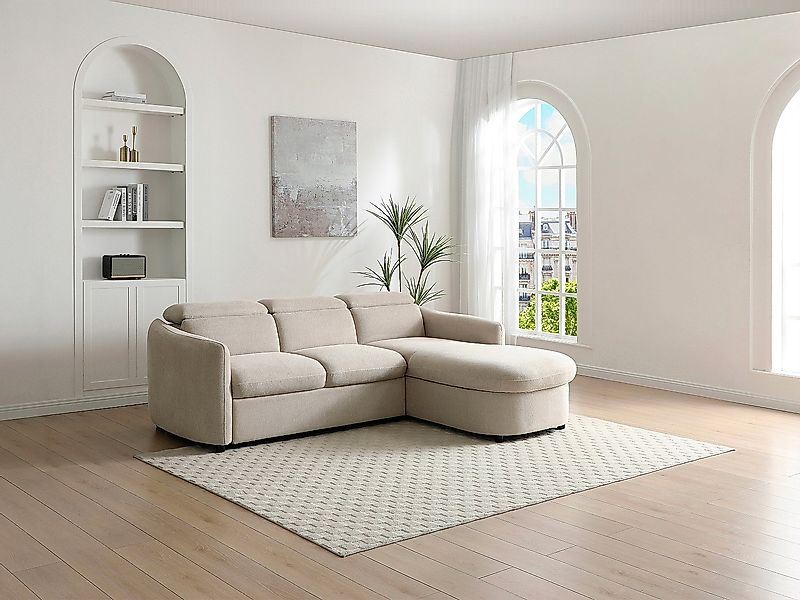 Ecksofa - Ecke rechts - Schlafsofa - Stoff - Beige - RAVIELA günstig online kaufen