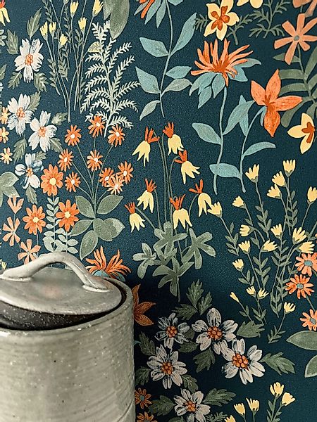 Newroom Vliestapete, Blau Tapete Floral Blumen günstig online kaufen
