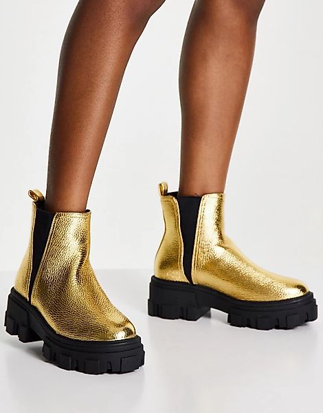 ASOS DESIGN – Addy – Chelsea-Boots in Gold mit dicker Sohle-Goldfarben günstig online kaufen