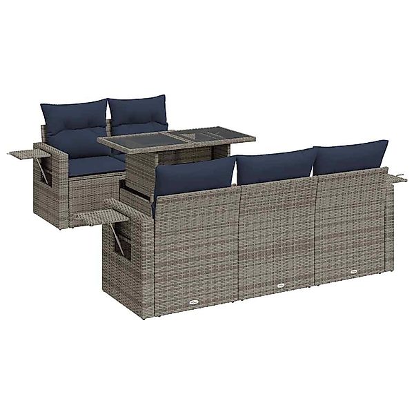 vidaXL 6-Tlg Garten-Sofagarnitur mit Kissen Grau Poly Rattan 3326412 günstig online kaufen