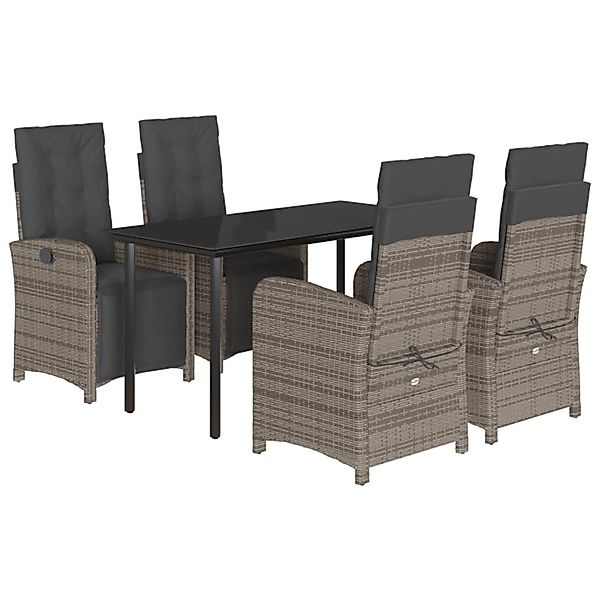 vidaXL 5-Tlg Garten-Essgruppe mit Kissen Grau Poly Rattan 3212565 günstig online kaufen