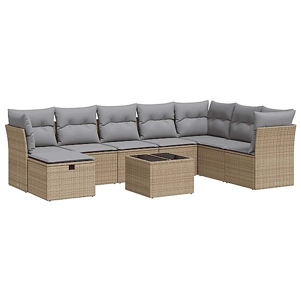vidaXL 9-Tlg Garten-Sofagarnitur mit Kissen Beige Poly Rattan 3325345 günstig online kaufen