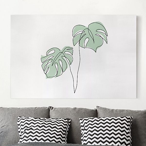 Leinwandbild - Querformat Blätter Monstera Line Art günstig online kaufen