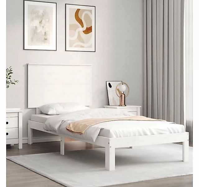 furnicato Bett Massivholzbett mit Kopfteil Weiß 90x200 cm günstig online kaufen