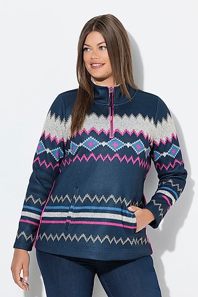 Laurasøn Sweatshirt Norweger-Strick Fleece Pullover Troyerkragen günstig online kaufen
