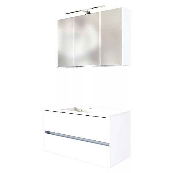 Badmöbel Waschplatz-Set 100 cm inkl. LED Spiegelschrank ARLON-03 matt weiß günstig online kaufen