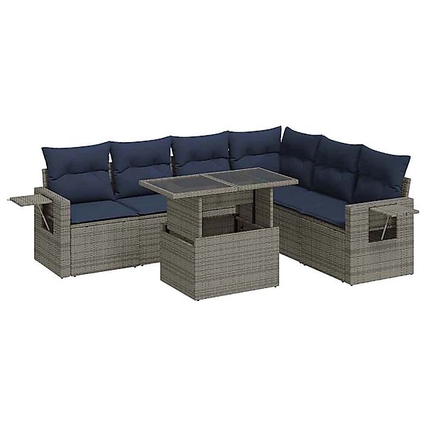 vidaXL 7-Tlg Garten-Sofagarnitur mit Kissen Grau Poly Rattan 3326492 günstig online kaufen