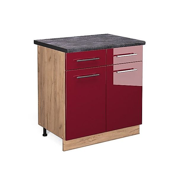 Vicco Küchenunterschrank Fame-Line Bordeaux Hochglanz/Goldkraft Eiche 80 cm günstig online kaufen