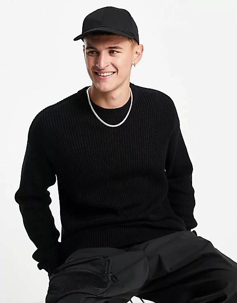 Jack & Jones – Originals – Gerippter Oversized-Pullover in Schwarz günstig online kaufen