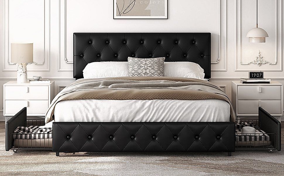 Yaheetech Polsterbett 140/160 x 200 cm, Bettgestell Doppelbett aus Kunstled günstig online kaufen