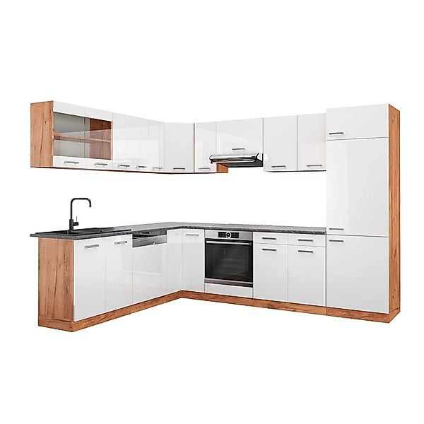Vicco R-Line Eckküche Weiß Hochglanz/Goldkraft Eiche 227 x 287 cm AP Anthra günstig online kaufen
