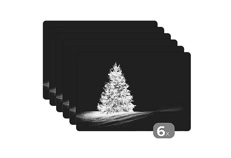 MuchoWow Platzset Ein beleuchteter Weihnachtsbaum bei Nacht - schwarz und w günstig online kaufen