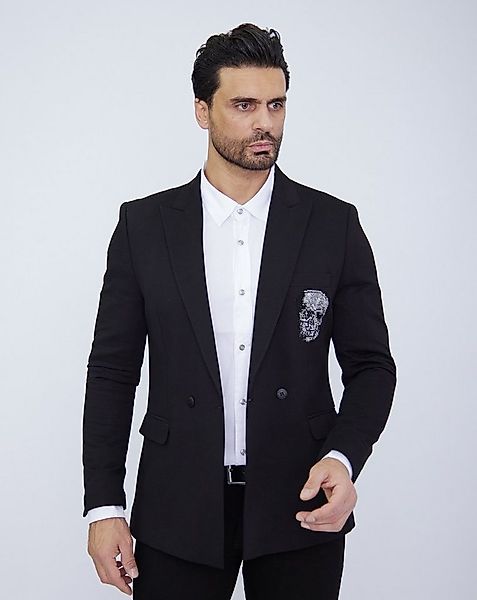 Denim Distriqt Sakko Klassischer Herren Sakko mit edlem Totenkopf auf der R günstig online kaufen