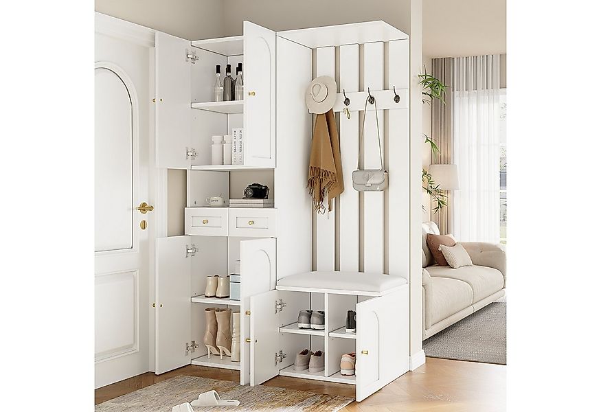 MODFU Garderoben-Set Wandgarderobe, (mit Schuhbank und Schrank, Weiß Flurmö günstig online kaufen