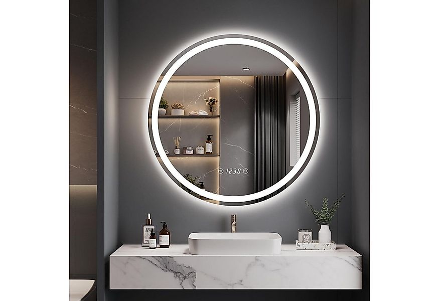 Dripex Badspiegel Rund Badezimmerspiegel LED mit UHR / Bluetooth-Lautsprech günstig online kaufen