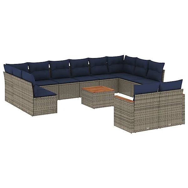 vidaXL 13-Tlg Gartensofa-Set mit Kissen Grau Polyrattan 3226453 günstig online kaufen