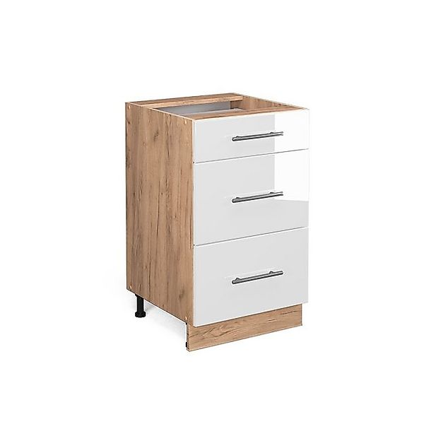Vicco Küchenunterschrank Fame-Line Weiß Hochglanz/Goldkraft Eiche 50 cm AP günstig online kaufen