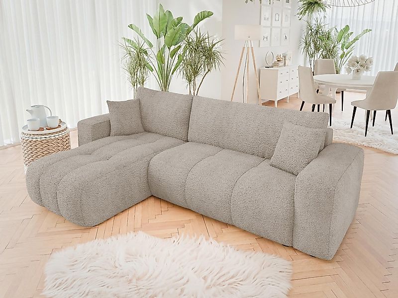 MIRJAN24 Ecksofa Fetrinu Boucle, mit Schlaffunktion und Bettkasten, Rückenl günstig online kaufen