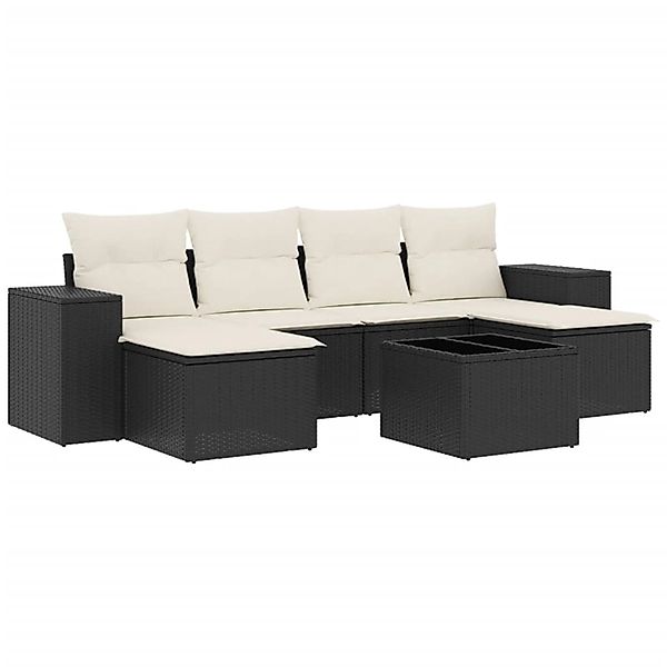 vidaXL 7-Tlg Garten-Sofagarnitur mit Kissen Schwarz Poly Rattan 3222925 günstig online kaufen