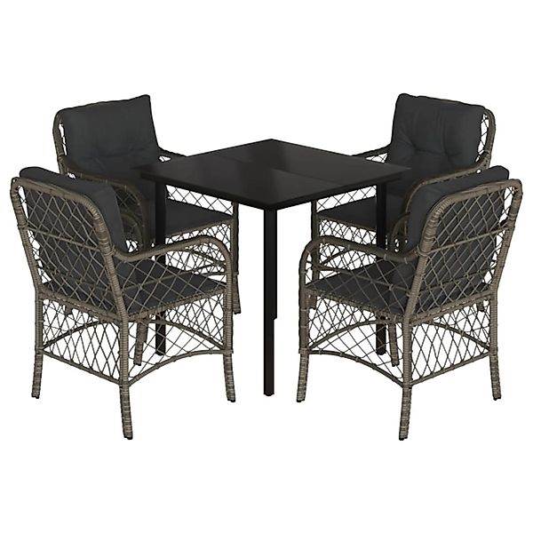 vidaXL 5-Tlg Garten-Essgruppe mit Kissen Grau Poly Rattan 3212132 günstig online kaufen