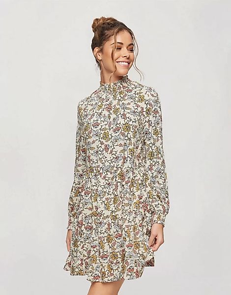 Miss Selfridge – Gerafftes Hängerkleid mit Blümchenmuster-Weiß günstig online kaufen